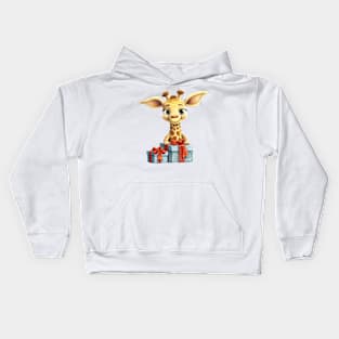 Baby Christmas Giraffe With Gift Kids Hoodie